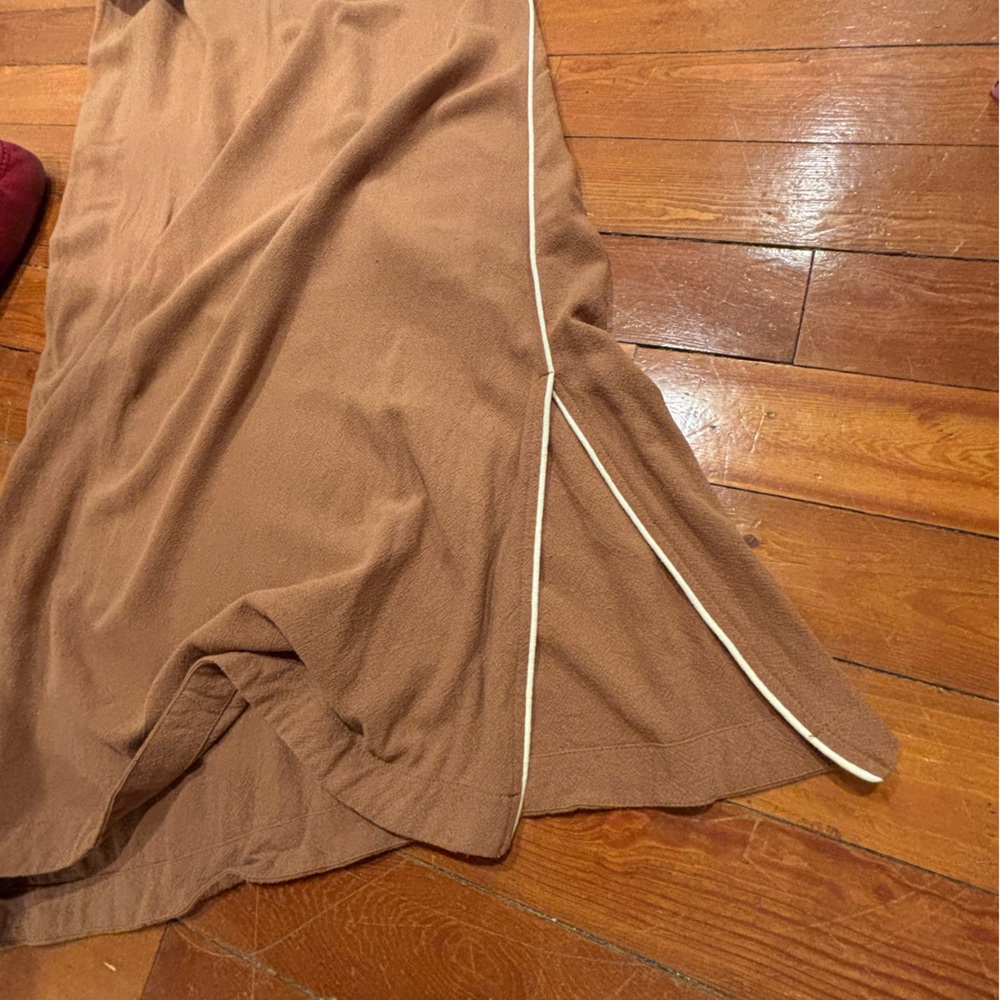 Brown Linen Blend Slip Dress Midi Minimalist Coastal Quiet Luxury Size M - Picture 10 of 11